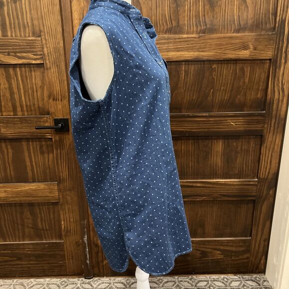 LRL Lauren Jeans Tunic Shirt Women S Sleeveless Polka Dot Denim Button Chambray - Picture 7 of 16